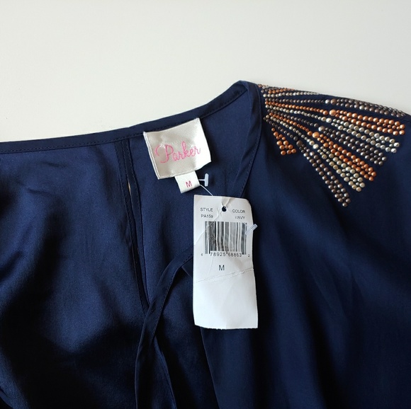 NWT Parker Silk Navy Blue Stud Shoulder Romper - Picture 5 of 9